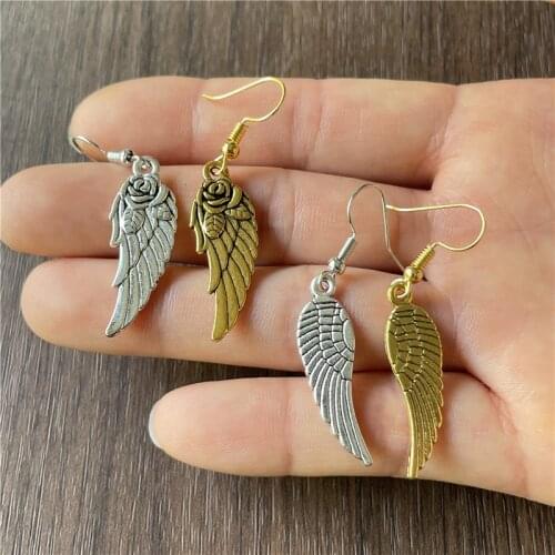 Alloy two-tone charm angel wings earrings pendants Fashion jewelry for couples DIY metal discovery accessories