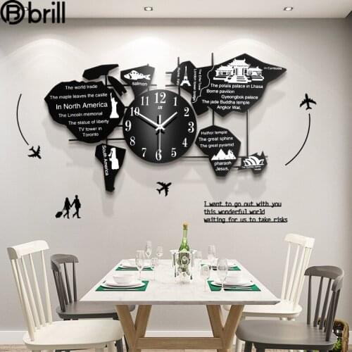 European Decorative Wall Clock World Map Creative Wall Clock Living Room Wall Watches Home Decor Hot Sale Reloj Mural Horloge