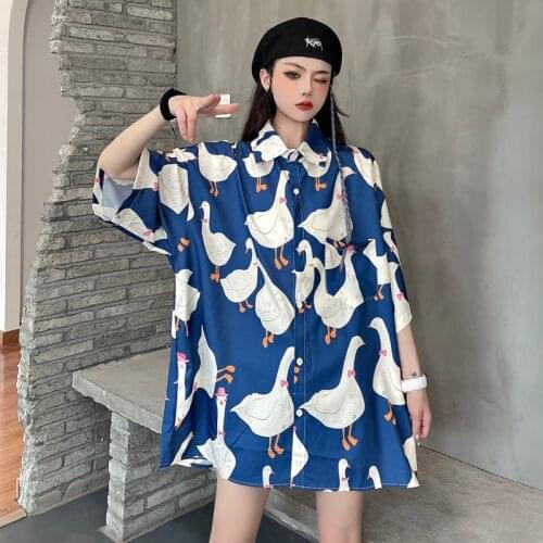 Funny Cartoon Animal Swan T-Shirt Female Summer Beach Vacation Shirt Unisex Couple Clothes Vintage Oversized Harajuku Female Top