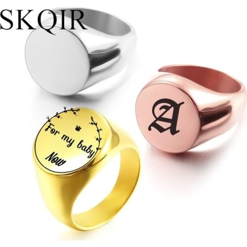 Hip Hop Rock Geometric Big Round Ring High Quality Personalised Initial Engrave A to Z Alphabet Stainless Steel Men Gold Rings