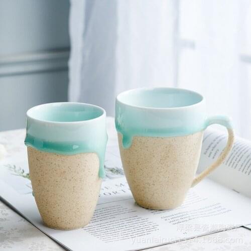 300-400ml Ceramic Flow Glazed Mug Hand-made Ceramic Cups with Handle To Withstand High Temperature Simple Style Milk Coffee Cup