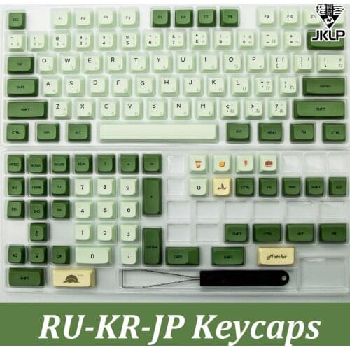 124-keys Matcha Color Sublimation Japanese Korean Russian Text PBT MX Switch GH60/68/96/104 Keycaps for Mechanical Keyboard