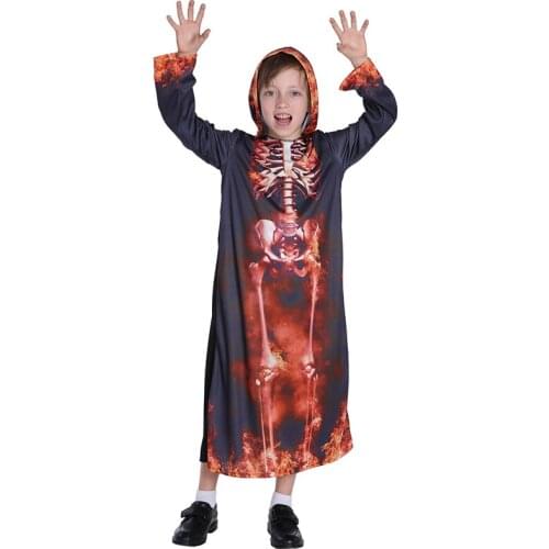 Flame Skeleton Robe Boy magic suit Christmas Party Dress Up Items Halloween Fancy cosplay Dress child costume Free Shipping