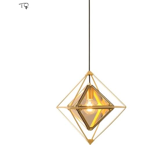 Nordic Creative Geometric Industrial Diamond Pendant Lights Gold Black E27 LED Kitchen Light Fixtures Studio Store Dining Room