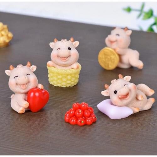 Cute Greedy Cow Gold Coin Model Micro Landscape Bonsai Succulent Ornaments Gift