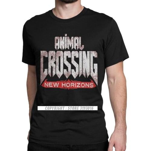 Men Doom Eternal Animal Crossing T Shirts Pure Cotton Novelty Camisas Crewneck Printing T-Shirt Christmas Day Shirt
