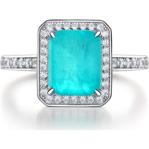 Megin D S925 Sterling Silver Square Paraiba Stone Luxury Ins Crystal Boho Vintage Ring for Women Men Wedding Couple Gift Jewelry