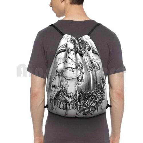 Haunting Ground-Fiona Belli Backpack Drawstring Bags Gym Bag Waterproof Astrology Cathedral Tower Demento Fan Art Goth