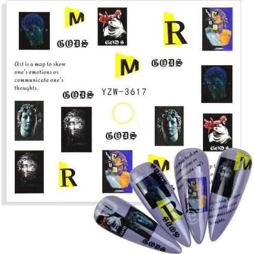 2021 New 3D Nail Sticker Face Character Statue Fruit Animal Pplant Image Abstract Nail Water Decal Manicure Stickers for Nails