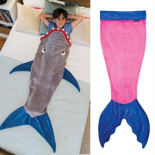 Shark Blanket Spring and Summer Warm Velvet Blanket Mermaid Tail Sleeping Bag Anti-Kick Quilt Childrens Blanket Airable Blanket