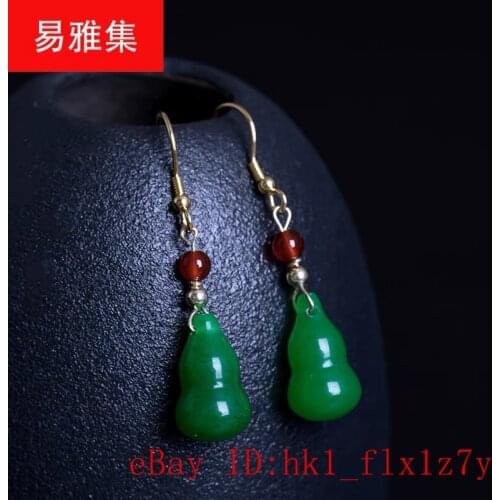 Original Natural Green Jade Emerald Gourd Beads Earrings Jewellery Fashion Accessories DIY Hand-Carved Woman Amulet Gifts