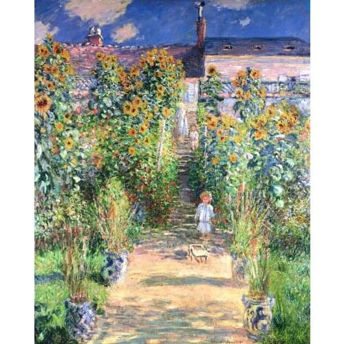 Scenery canvas painting masterpiece reproduction Monets garden at Vetheuil c1880 by Claude