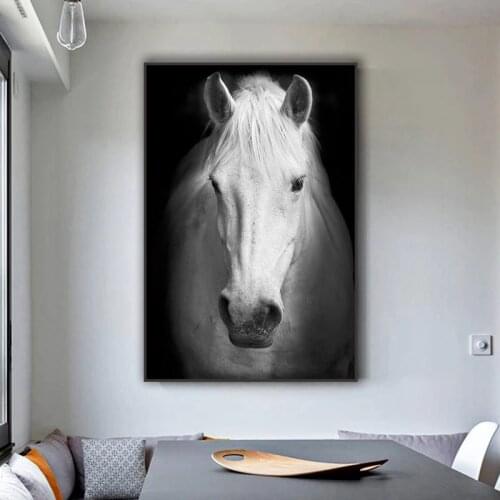 Black Background White Horse Canvas Posters and Prints Decorative Art Wild Animals Canvas Paintings Wall Art Pictures for Home