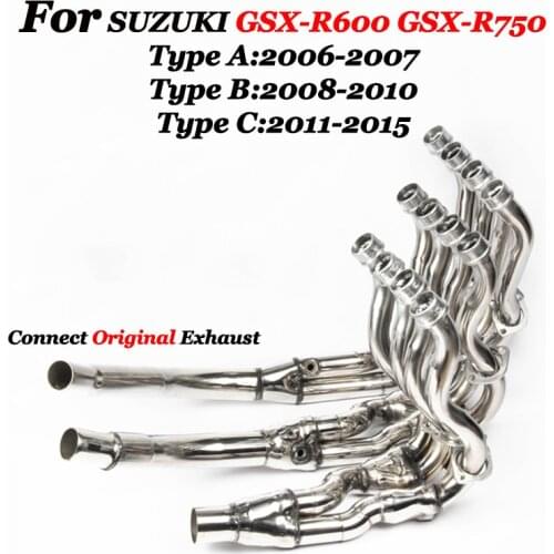 Full Motorcycle Exhaust System Front Mid Link Pipe Slip On For Suzuki GSXR 600 750 2006-2015 Stainless Steel Modified Elbow