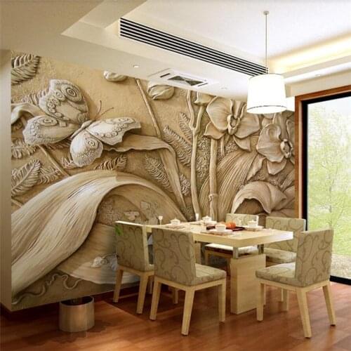 Custom wallpaper 3D embossed behang orchid butterfly background wall painting living room bedroom 3d wallpaper restaurant mural