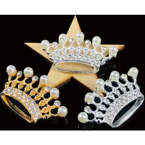 2020New 50Pcs Pearl Rhinestones Crown Alloy Button for DIY Embellishment Hair Accessories HZ31