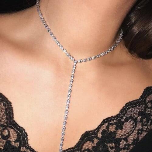 Funmode Luxury European Style Long Necklace Women Jewelry Cubic Zircon White Gold Color Pendant Necklace Travel Gifts F002N