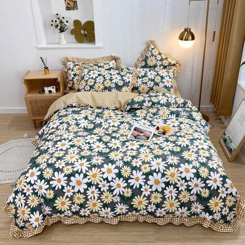 Luxury European Cotton Bedding Set Ruffle Lace Quilt Duvet cover Elegant Bedspread Bed Sheet for Girls Wedding Decor Bed Clothes