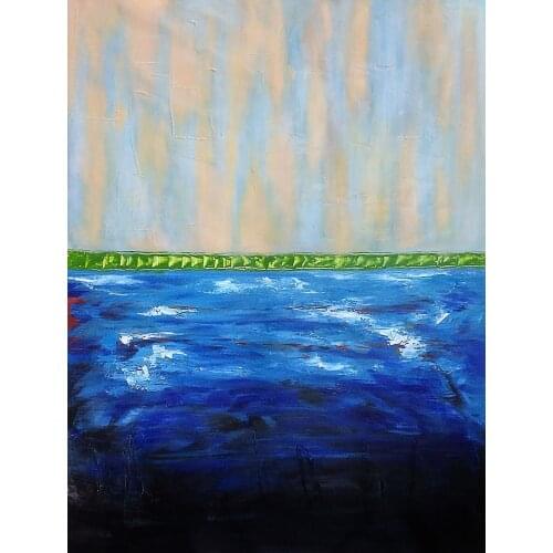 Handpainted Abstract Landscape Oil Painting on Canvas - Pearl Ocean, Lisa Carneys Painting Reproductions Modern Art