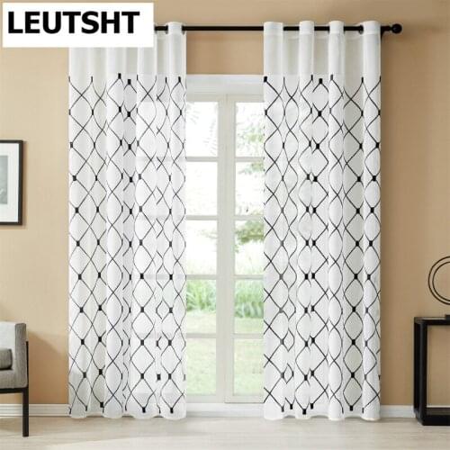 Modern Curtains for Living Dining Room Bedroom Geometric Embroidery Tulle Curtains Sheer Curtains Door Window Curtains