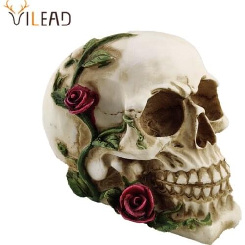 VILEAD Rose Skull Statue Resin Crafts Animal Skull Props Bar Counter Home Decoration Sculpture Gifts Halloween Decoration