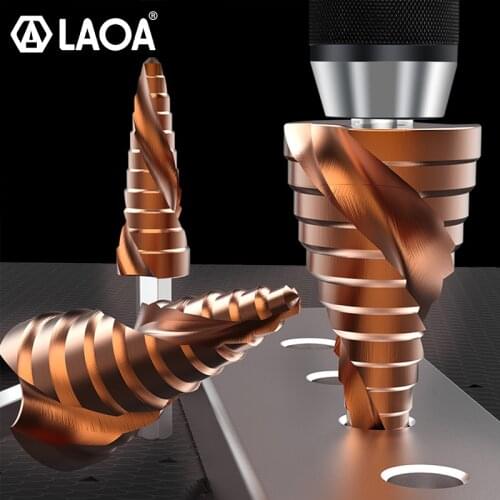 LAOA HSS-Co Step Drill Bits High hardness Pagoda Shape Drill Bit 3-13mm 4-22mm 4-32mm Metric Spiral Flute Core Drill Bit