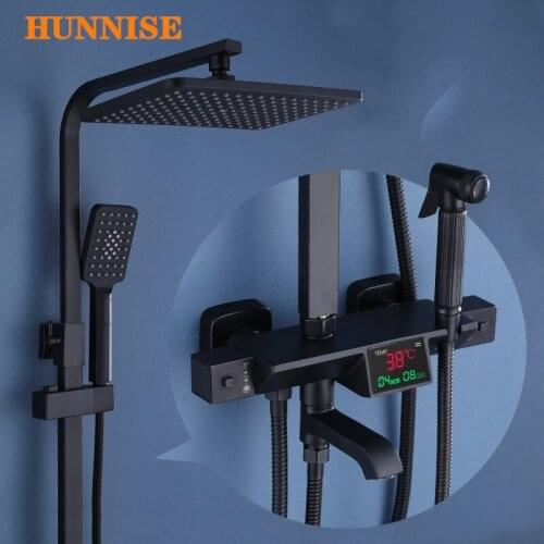 Thermostatic Bathroom Shower Set , Black Bronze Digital Bath Shower Set with 10 Inch Shower Head, Intelligent Digital Shower Set