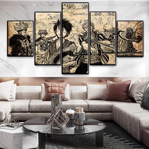 Japanes Anime One Piece Art Posters Print Canvas Paintings 5 Pcs HD Modular Pictures Living Room Decoration Wall Pictures