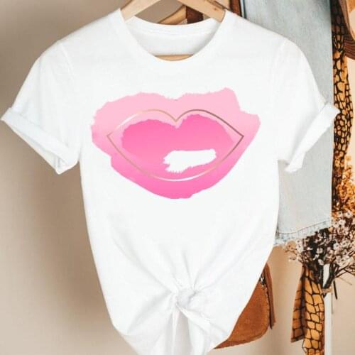 Women Clothes Lip Love Watercolor Cute Ladies Cartoon Summer Short Sleeve Print Fashion Tshirt Female Tee Top Graphic T-shirt