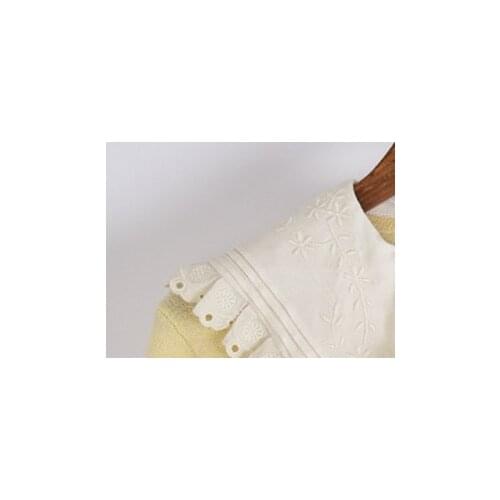 Spring Autumn Women Yellow Sweater Peter Pan Collar Embroidery Long Sleeve Contrast Color Sweet Ladies Knitwear Top 2021 New