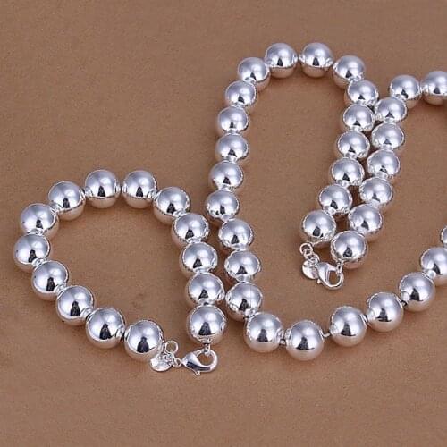 S205 Silver Color Jewelry Sets Lovely Silver 925 Jewelry 14M Hollow Ball Link Bracelet Necklace S205 /amjajdqa Aybajpia