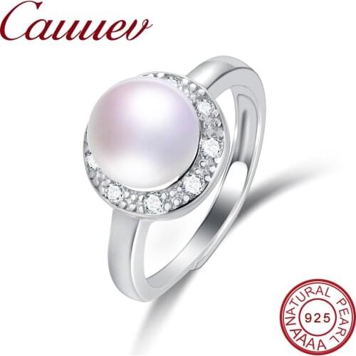 Cauuev female ring,adjustable natural pearl ring engagement jewelry engagement ring women girl wedding event jewelry accessories