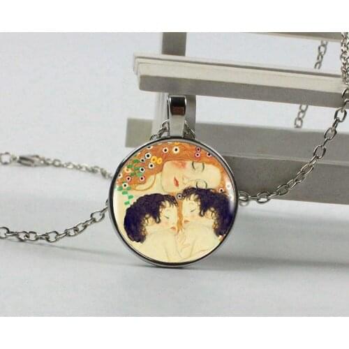 Gustav Klimt - Mother and Child Pendant Necklace Womens Apparel Accessories Glass Dome Jewelry Charm Gift