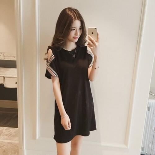 2019 New Summer Dress Fashion Casual Solid Temperament Round Collar Short Sleeve Large Size Loose Bottoming Women Dresses ZW117