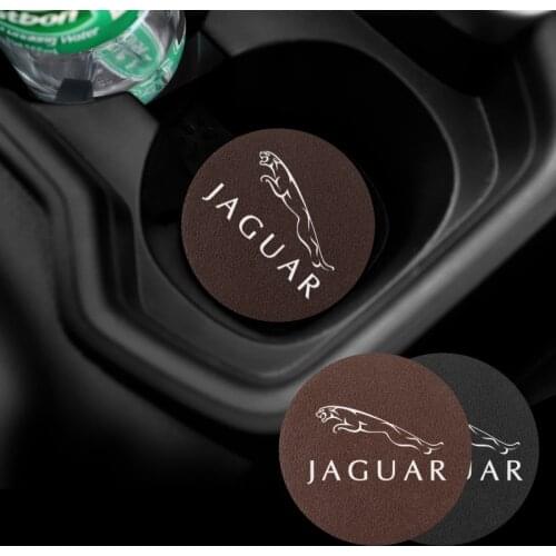 2Pcs PU Leather Car Cup Mat Auto Emblem Coaster Accessories For Jaguar XEL XFL XF F-TYPE F-PACE E-PACE I-PACE