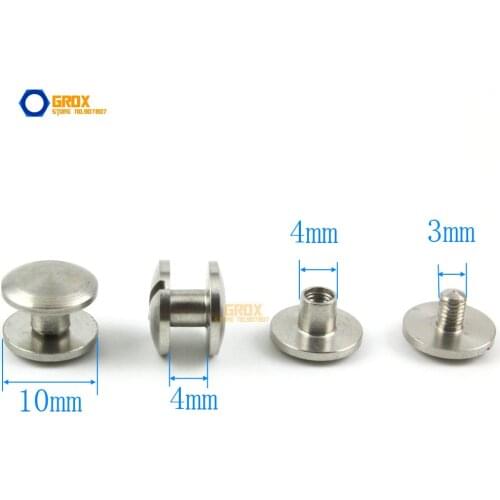 25 Set 10*4mm 304 Stainless Steel Rivet Chicago Screw for Leather Craft Cambered Head