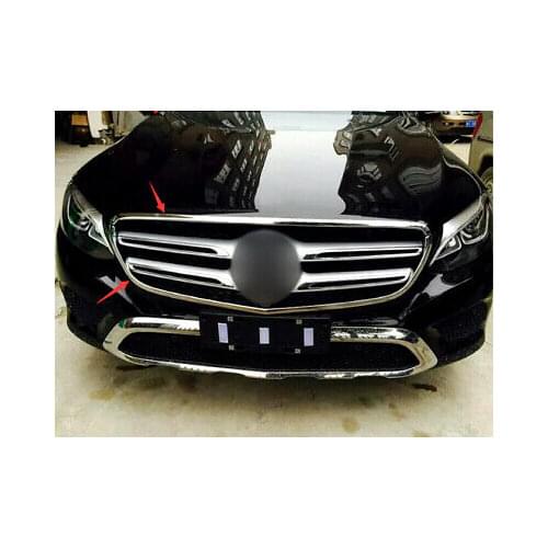 ABS Chrome Front Center Grille Cover Trim 2pcs For Mercedes Benz GLC 2015-2019