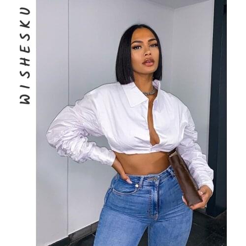 Basic Puff Sleeve Crop Tops Womens Clothing Sexy Deep V-neck Tee Shirt Trend Clubwear Street Casual T shirts Baddie Clothes