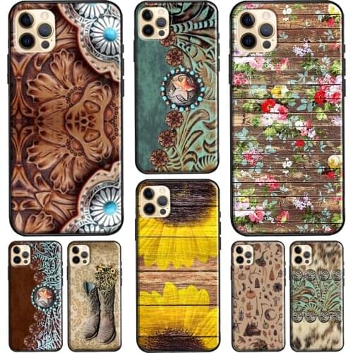 Rustic Brown Western Country Leather Soft TPU Cover For iPhone 12 Mini 11 Pro Max XS 6S 7 8 Plus 5S SE 2020 X XR Phone Case