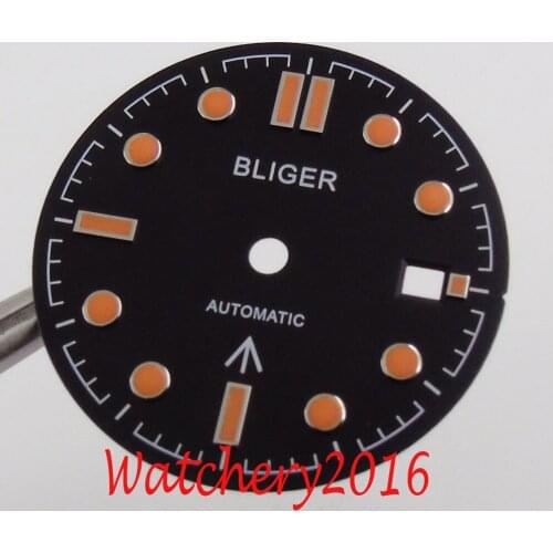 31mm Watch Bliger Dial Orange marks Date Window fit 2836 2824 2813 3804 Miyota 82 Series movement