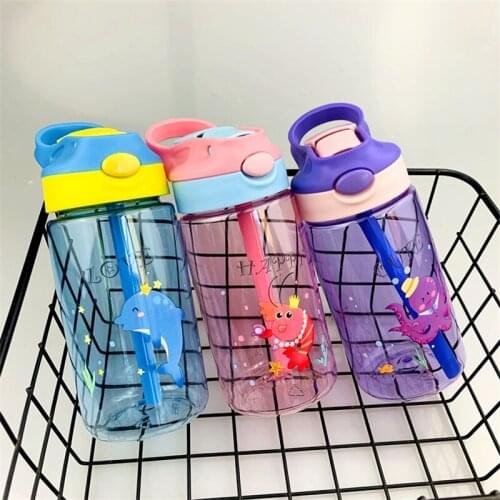 Baby Portable Bottle with Silicone Straw Leak Proof Straps Children Cartoon Learn Drinking Cups for Kids Toddler Feeding Stuff