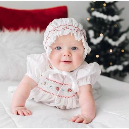 Summer Spanish Baby Bubble Sleeves Hand-made Princess Dresse with Hats Pure Cotton 2pcs Set Flower Girl Dresses Birthday Dress