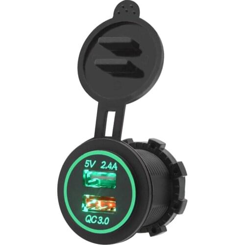 Dual USB Charger Socket Power Outlet Quick Charge 3.0 & 2.4A for Car Boat Marine Motorcycle ATV RV SUV Yachts