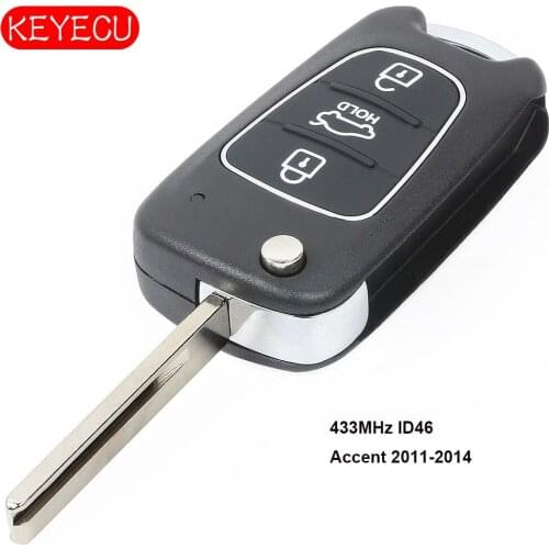 KEYECU Flip Remote Car Key Fob 3 Button 433MHz ID46 Chip for Hyundai Accent 2011-2014 Euro