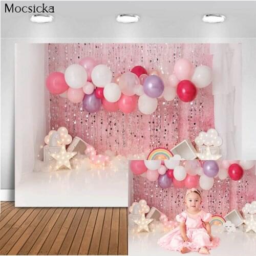 Birthday Party Photo Background Pink Balloon Stars Decoration Style Child Portrait Photo Wallpaper Photography Props Banner