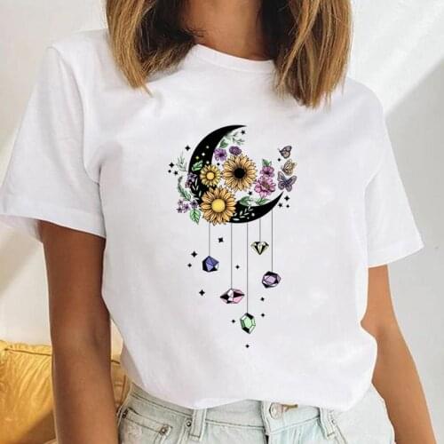 Women Dream Space Lovely Vintage Web Female Short Sleeve Cartoon Print Cute Ladies Tees Tshirt Clothes Tops Graphic T-Shirt