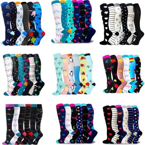 6 Pairs Compression Socks Women Knee High Women Knee High Edema Anti Fatigue Diabetes Varicose Veins Running Sports Stocking