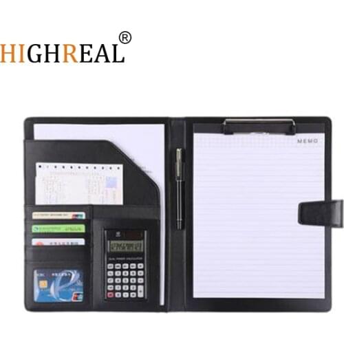 HIGHREAL A4 PU Leather File Folder Multifunction Office Supplies Organizer Manager Document Pads Briefcase Padfolio Bags