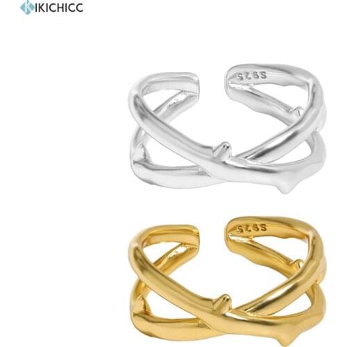 KIKICHICC 925 Sterling Silver Gold Cross Truck Resizable Irregular Geometric Adjustable Rings Women Rock Punk Luxury Jewelry