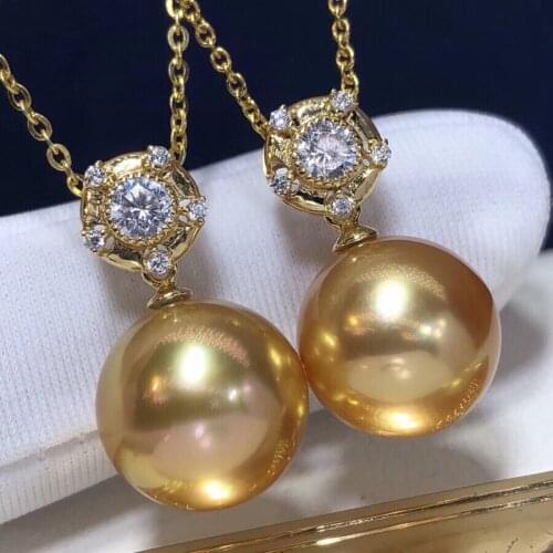 Pearl Pendant 12-13mm Fine Jewelry 18K Gold Natural Ocean Golden Pearl Pendant Necklaces for Women FIne Pearls Pendants